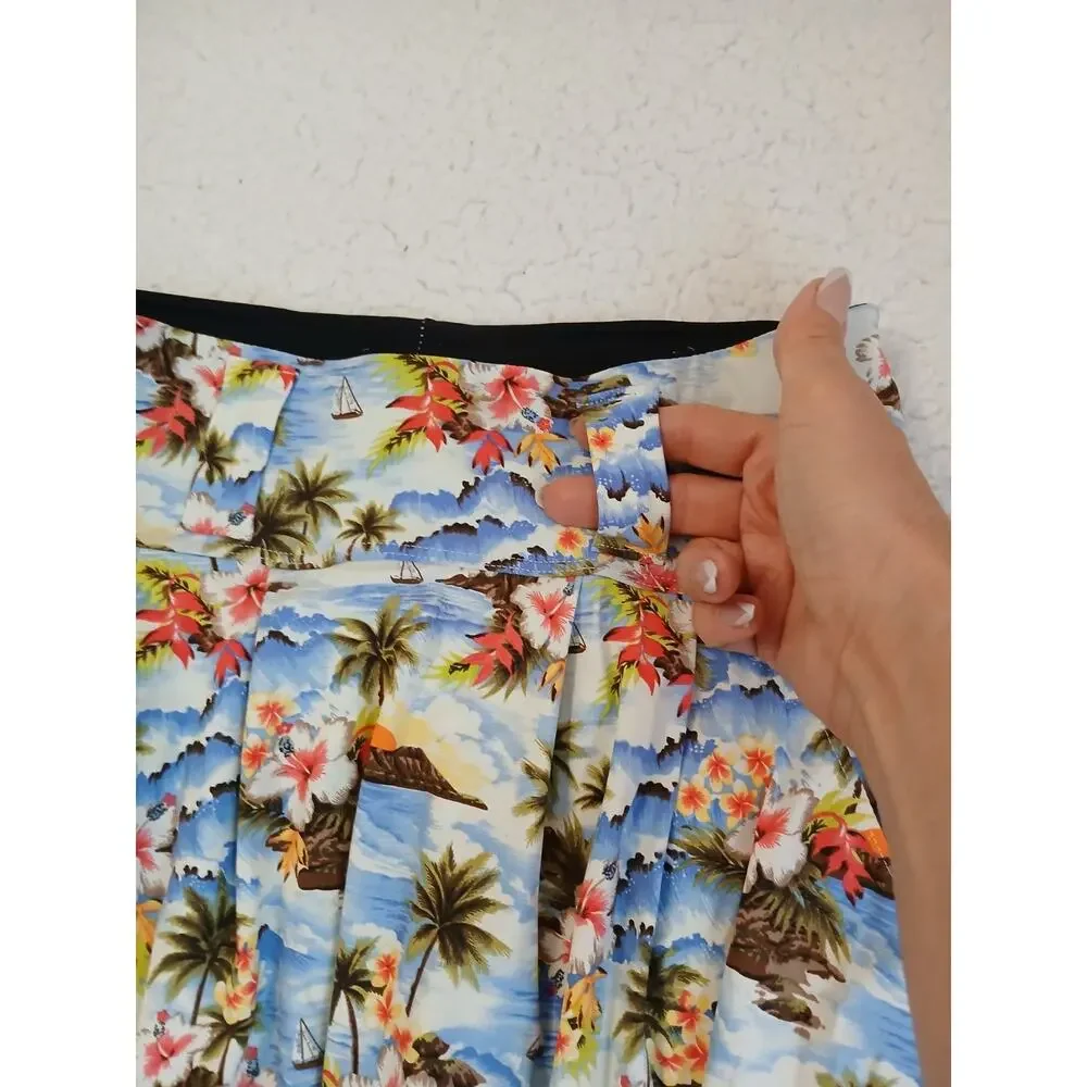 Lynt California UV‎ Protect Maxi Swing Skirt Sz M Blue Tropical Island Vacation
